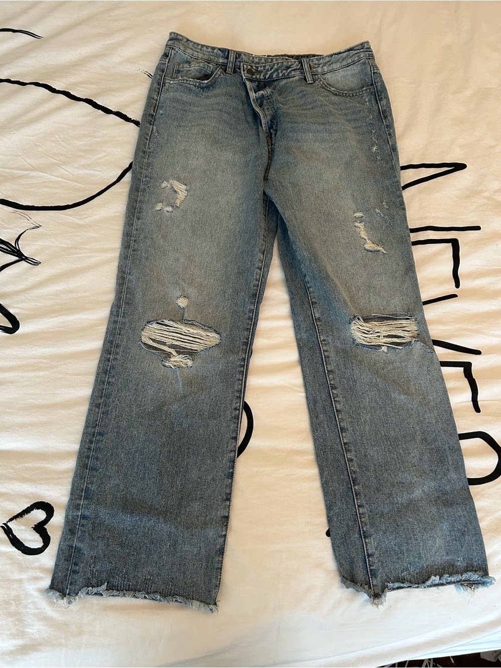 Flying Monkey Light Blue Distressed Straight-Leg Jeans